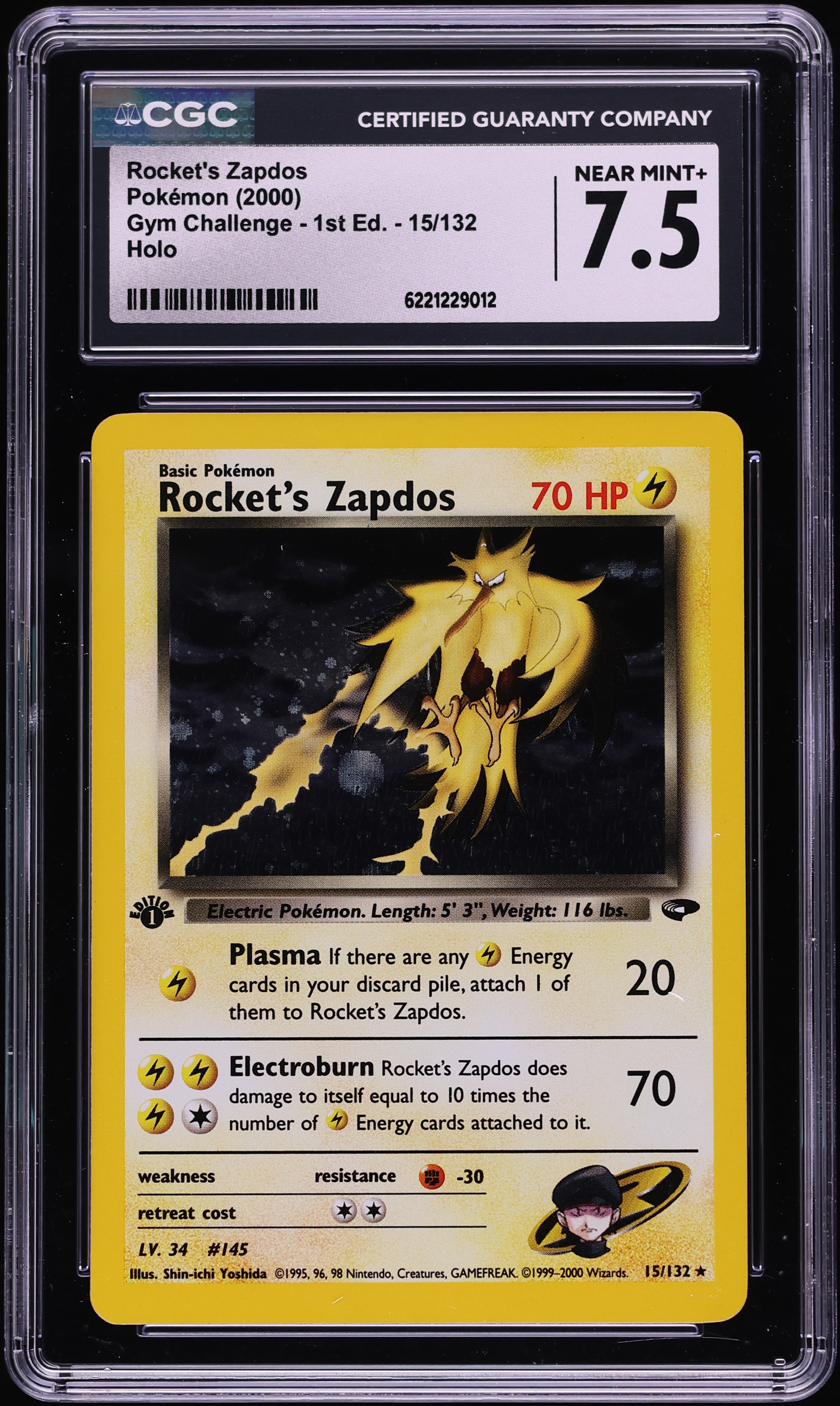 2000 Pokemon Gym Challenge 1st Edition Holo Rocket's Zapdos #15 CGC 7.5 NRMT+