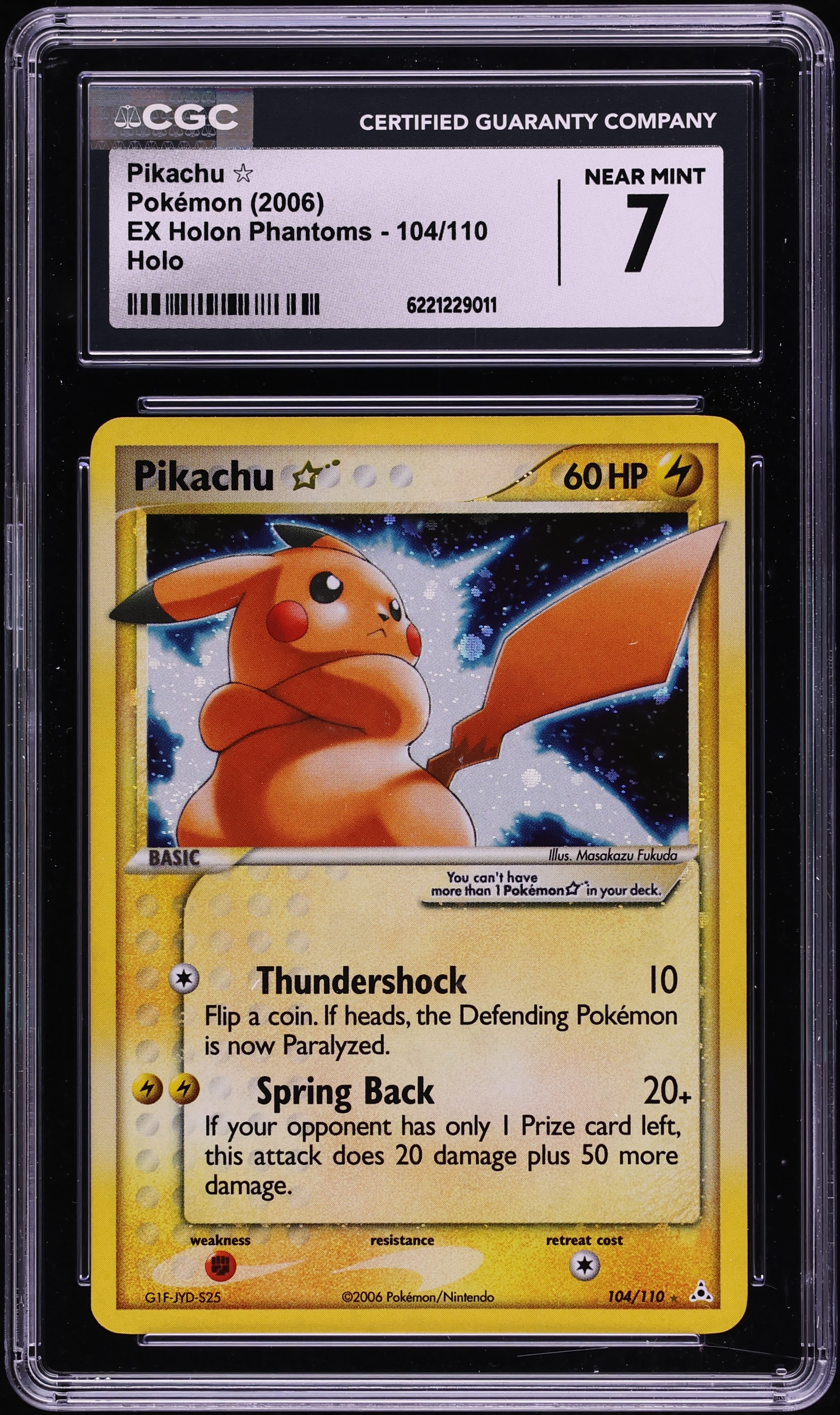 2006 Pokemon EX Holon Phantoms Holo Pikachu Gold Star #104 CGC 7 NRMT