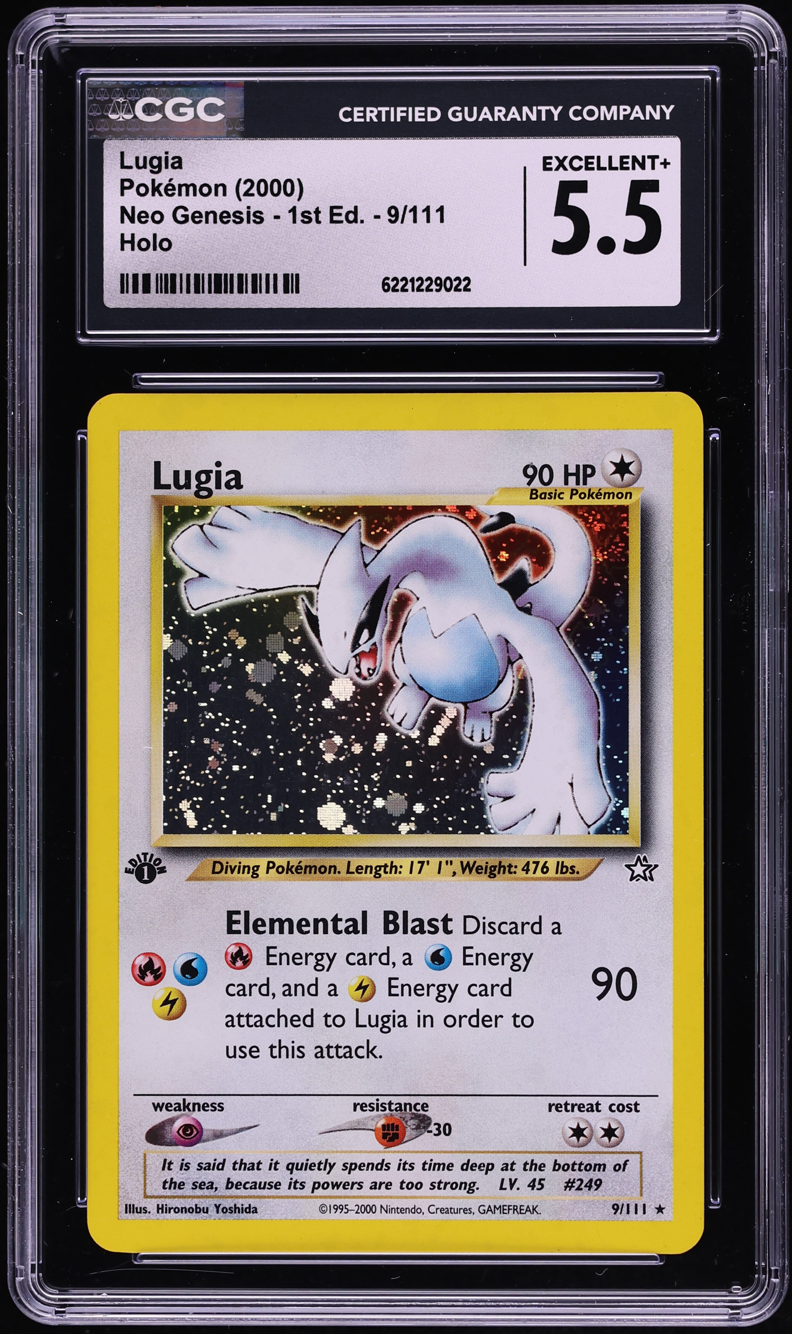2000 Pokemon Neo Genesis 1st Edition Holo Lugia #9 CGC 5.5 EX+