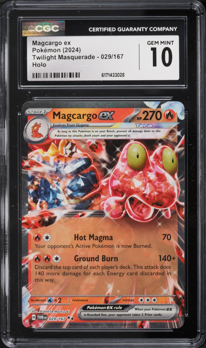 2024 Pokemon Scarlet & Violet Twilight Masquerade Holo Magcargo Ex #29 CGC 10 GEM MINT