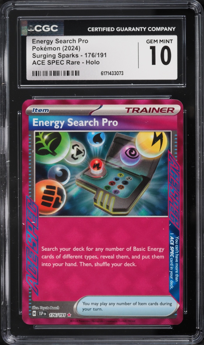 2024 Pokemon Scarlet & Violet Surging Sparks Ace Spec Energy Search Pro #176 CGC 10 GEM MINT