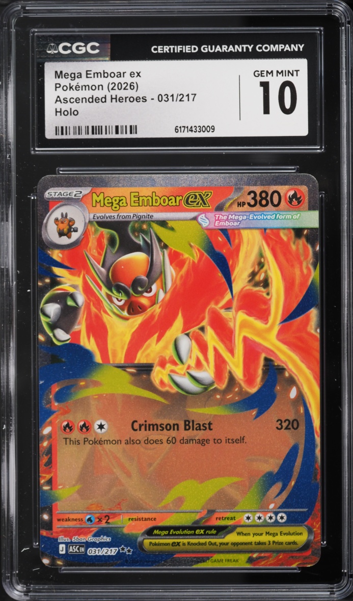 2026 Pokemon Mega Evolution Ascended Heroes Holo Mega Emboar Ex #31 CGC 10 GEM MINT
