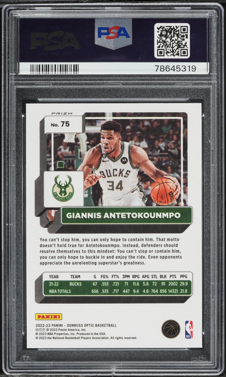 2022 Donruss Optic White Sparkle Giannis Antetokounmpo #75 PSA 10 GEM MINT