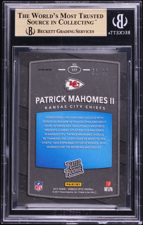 2017 Donruss Optic Red Patrick Mahomes II ROOKIE /99 #177 BGS 9.5 GEM MINT