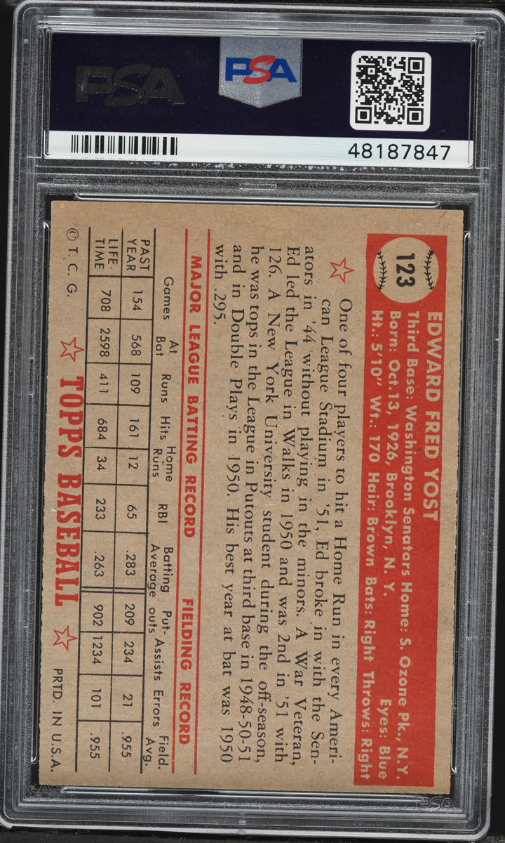 1952 Topps Eddie Yost #123 PSA 6 EXMT