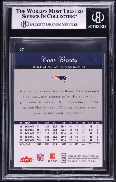 2006 Flair Showcase Emerald Tom Brady /50 #57 BGS 9 MINT - Photo 2
