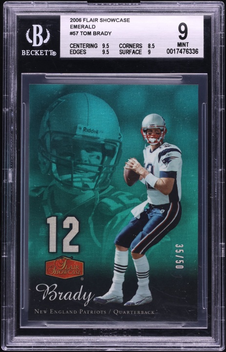 2006 Flair Showcase Emerald Tom Brady /50 #57 BGS 9 MINT