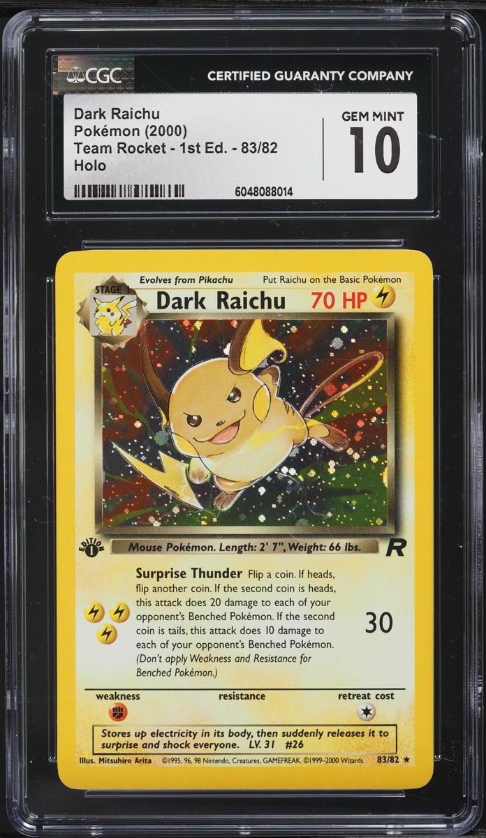 2000 Pokemon Team Rocket 1st Edition Holo Dark Raichu #83 CGC 10 GEM MINT