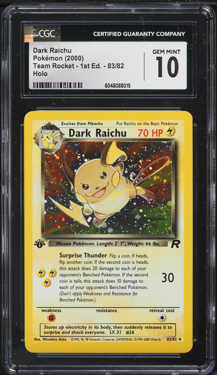 2000 Pokemon Team Rocket 1st Edition Holo Dark Raichu #83 CGC 10 GEM MINT
