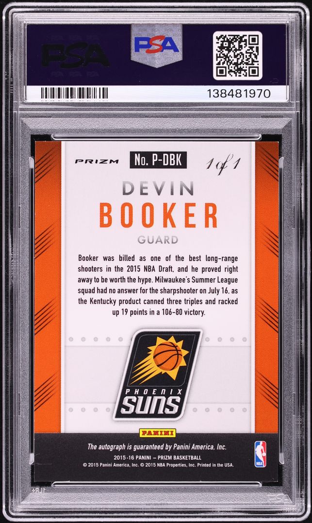 2015 Panini Prizm Black Devin Booker ROOKIE AUTO DNA 10 1/1 #P-DBK