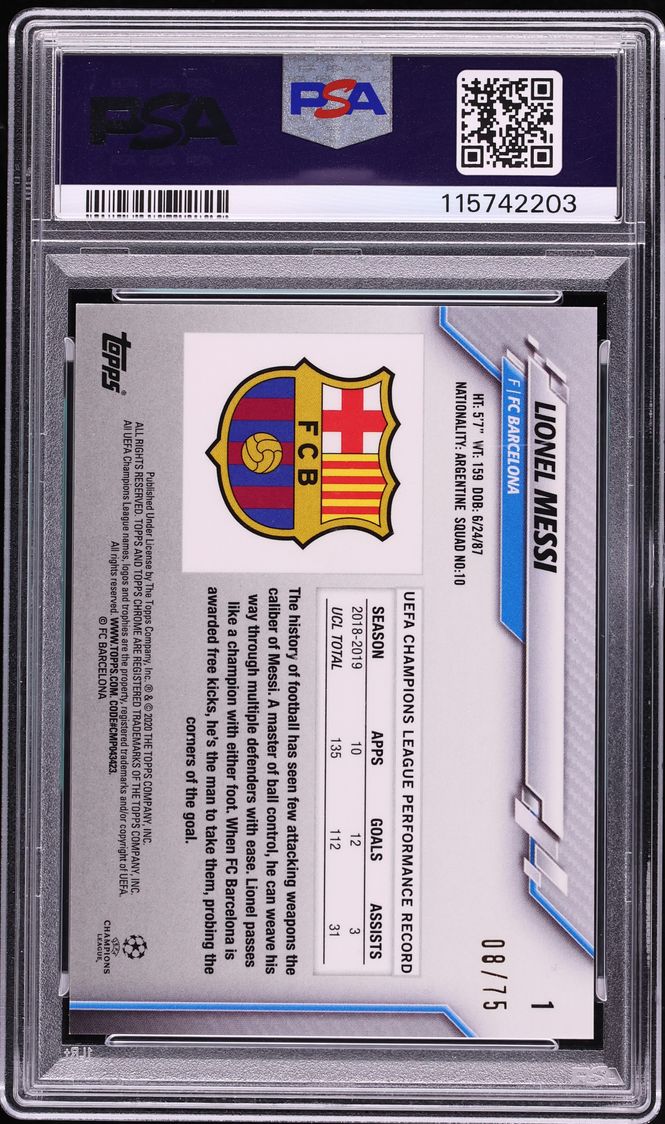 2019 Topps Chrome UEFA Sapphire Edition Green Lionel Messi SP /75 #1 PSA 9 MINT