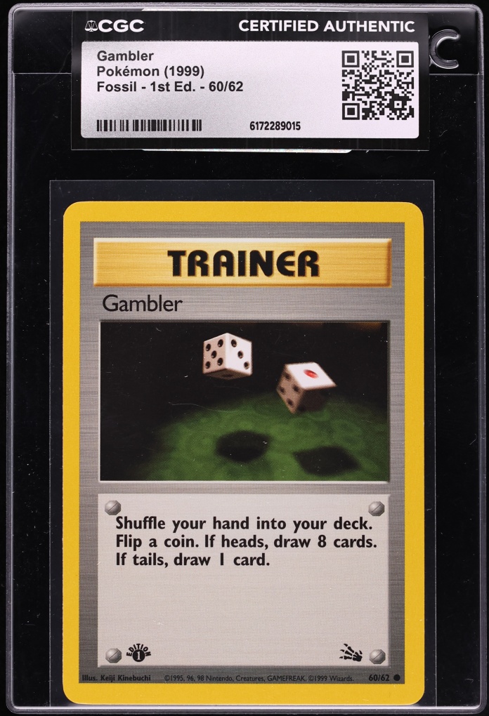 1999 Pokemon Fossil 1st Edition Gambler #60 CGC AUTH