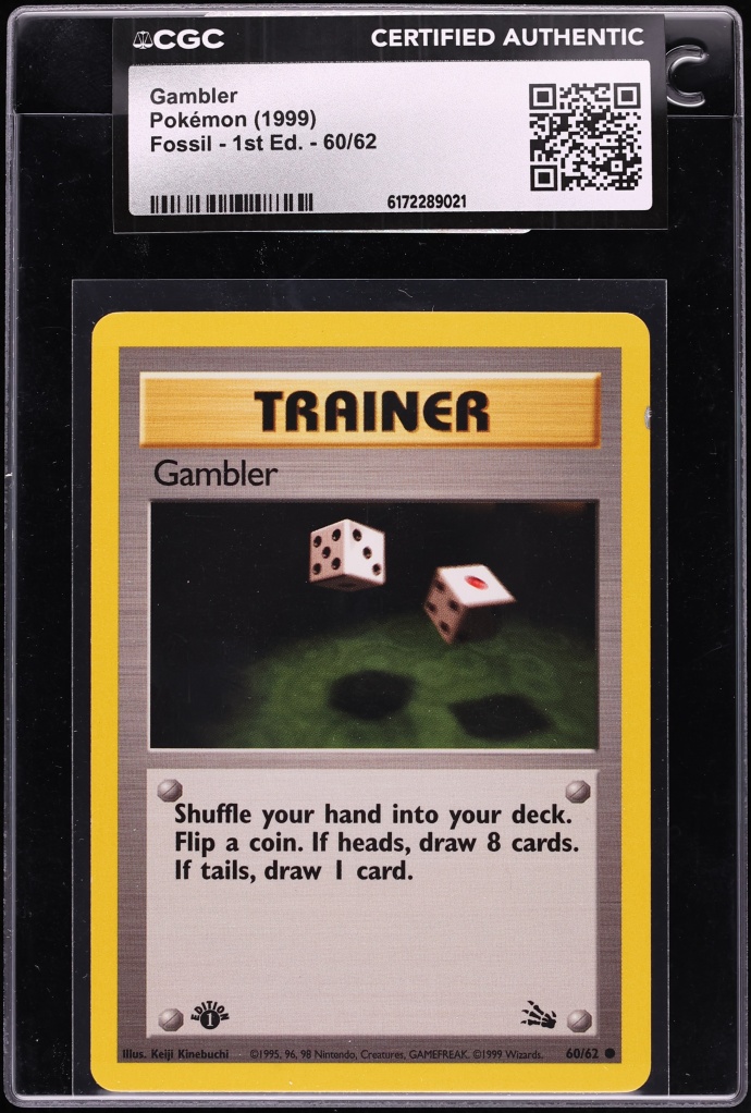 1999 Pokemon Fossil 1st Edition Gambler #60 CGC AUTH
