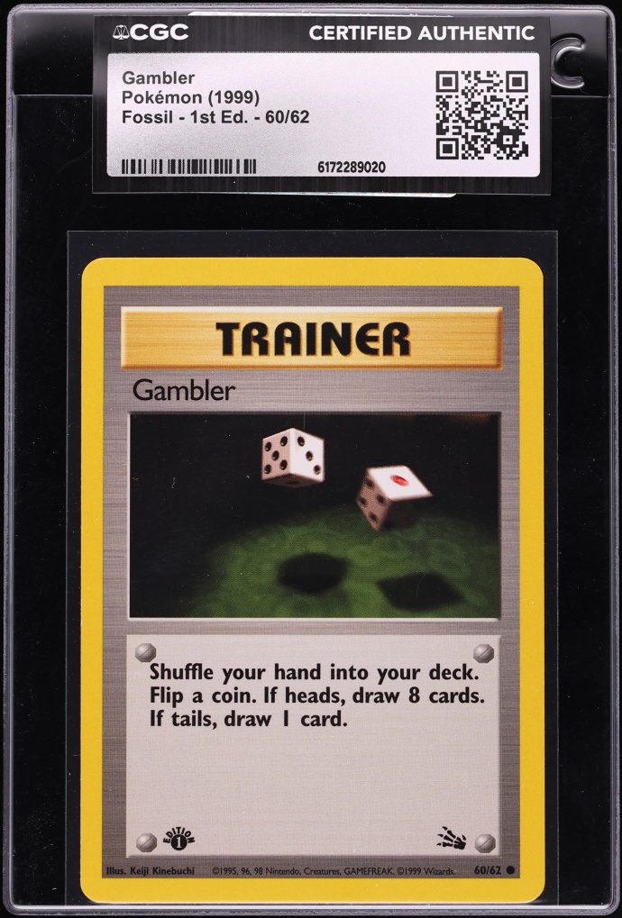 1999 Pokemon Fossil 1st Edition Gambler #60 CGC AUTH