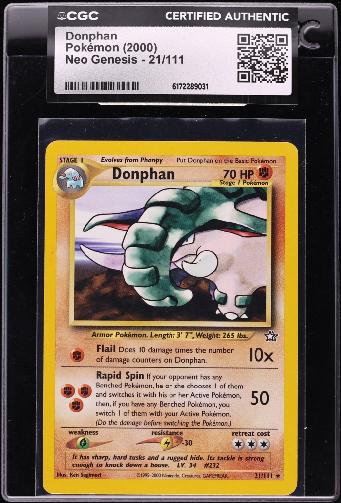 2000 Pokemon Neo Genesis Donphan #21 CGC AUTH