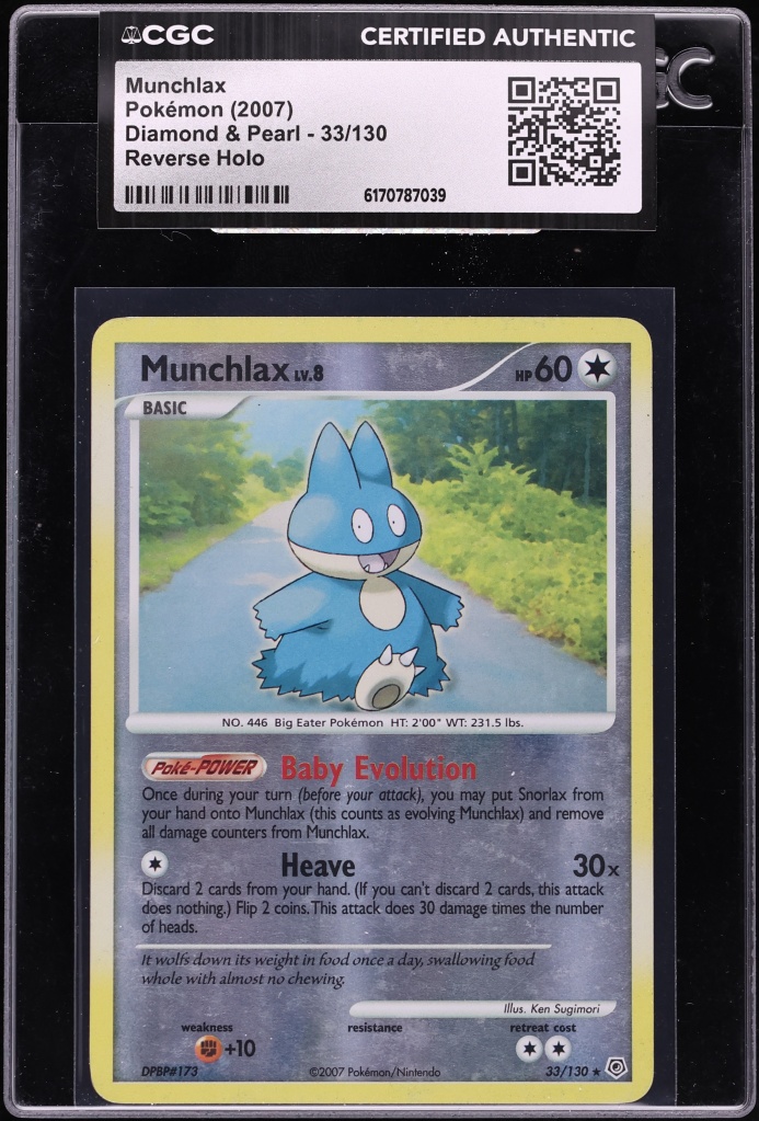 2007 Pokemon Diamond & Pearl Reverse Holo Munchlax #33 CGC AUTH
