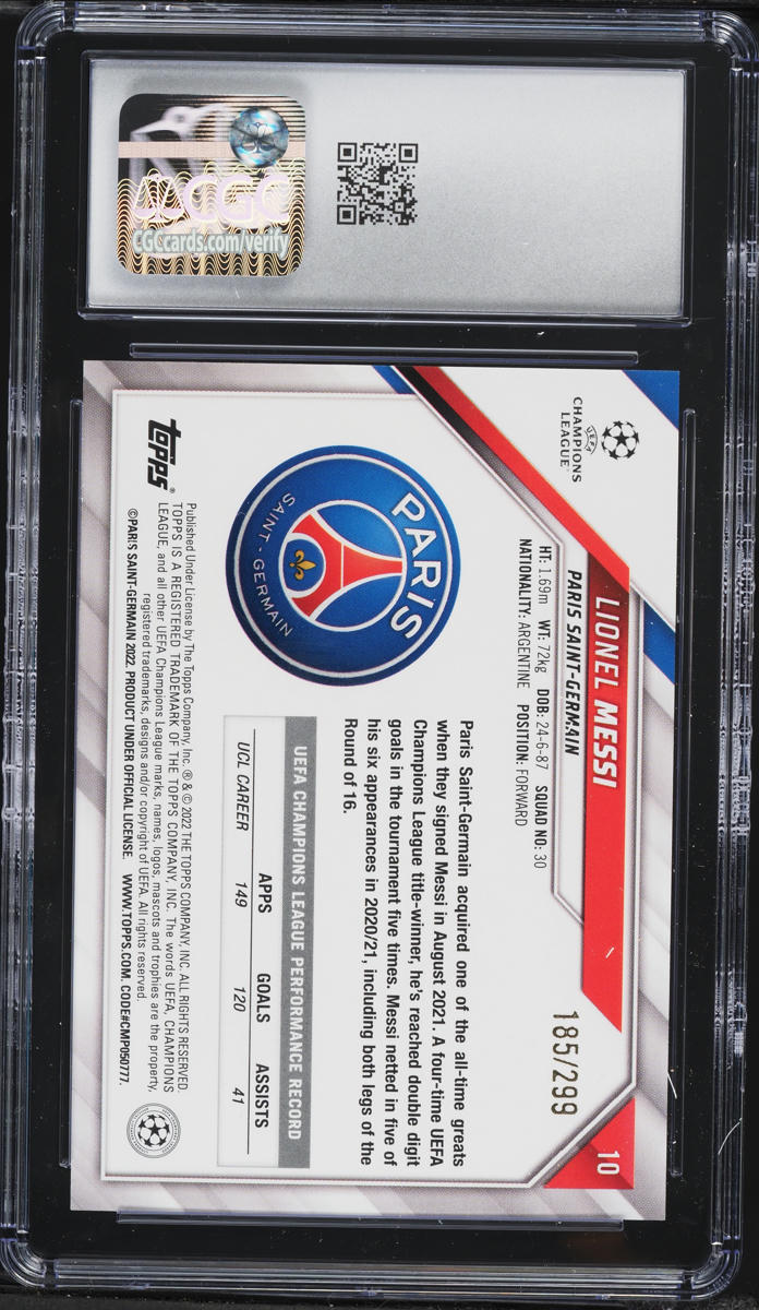 2021 Topps UEFA Champions League Aqua Foil Lionel Messi /299 #10 CGC 10 GEM MINT