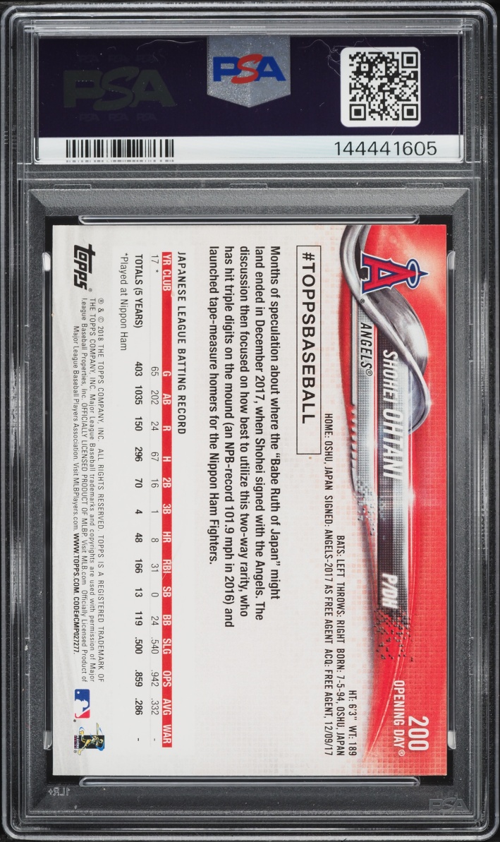 2018 Topps Opening Day Shohei Ohtani ROOKIE #200 PSA 9 MINT