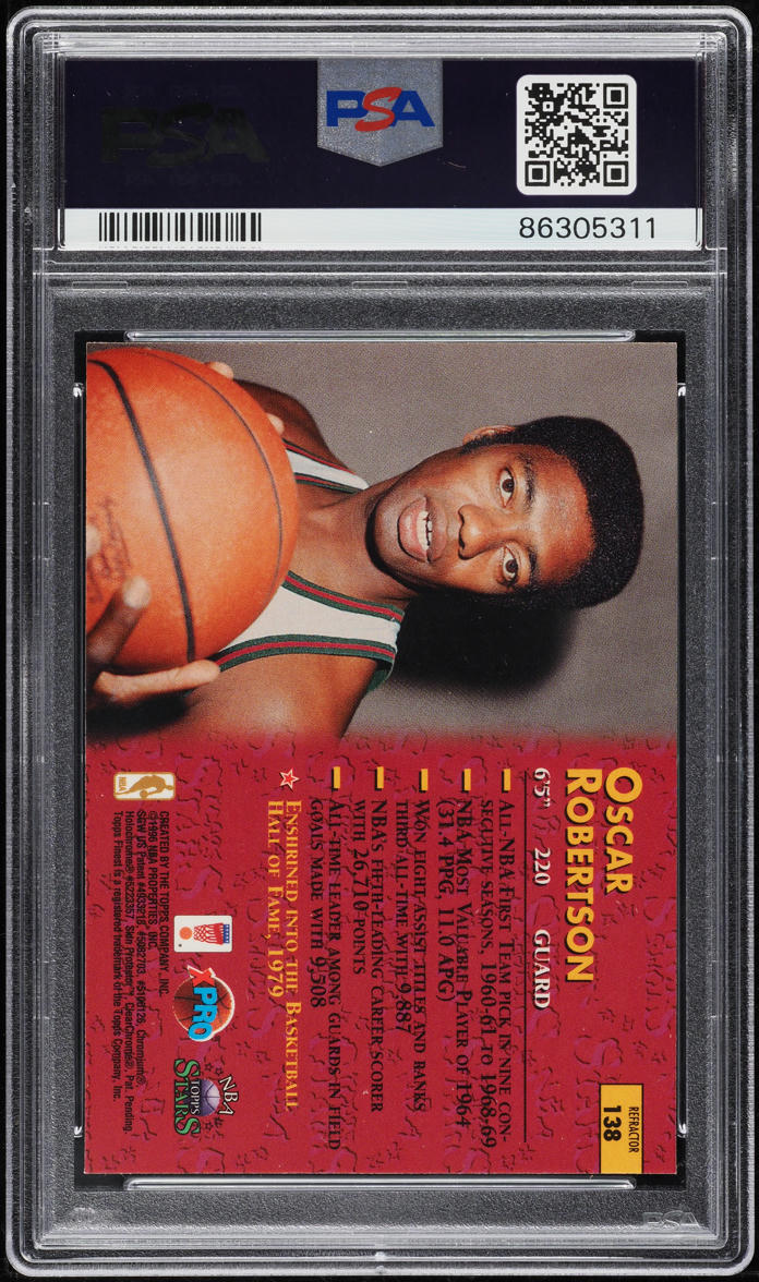 1996 Topps NBA Stars Finest Refractor Oscar Robertson #138 PSA 10 GEM MINT