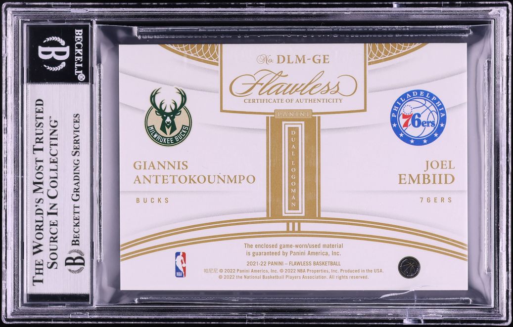 2021 Panini Flawless Dual Joel Embiid Giannis Antetokounmpo NBA LOGOMAN PATCH 1/1 BGS 9 MINT