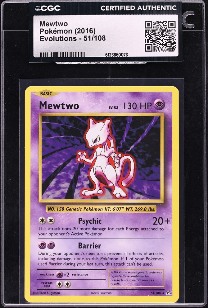 2016 Pokemon XY Evolutions Mewtwo #51 CGC AUTH