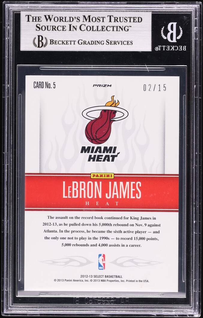 2012 Select Hot Stars Green Prizm LeBron James /15 #5 BGS 9 MINT - Photo 2