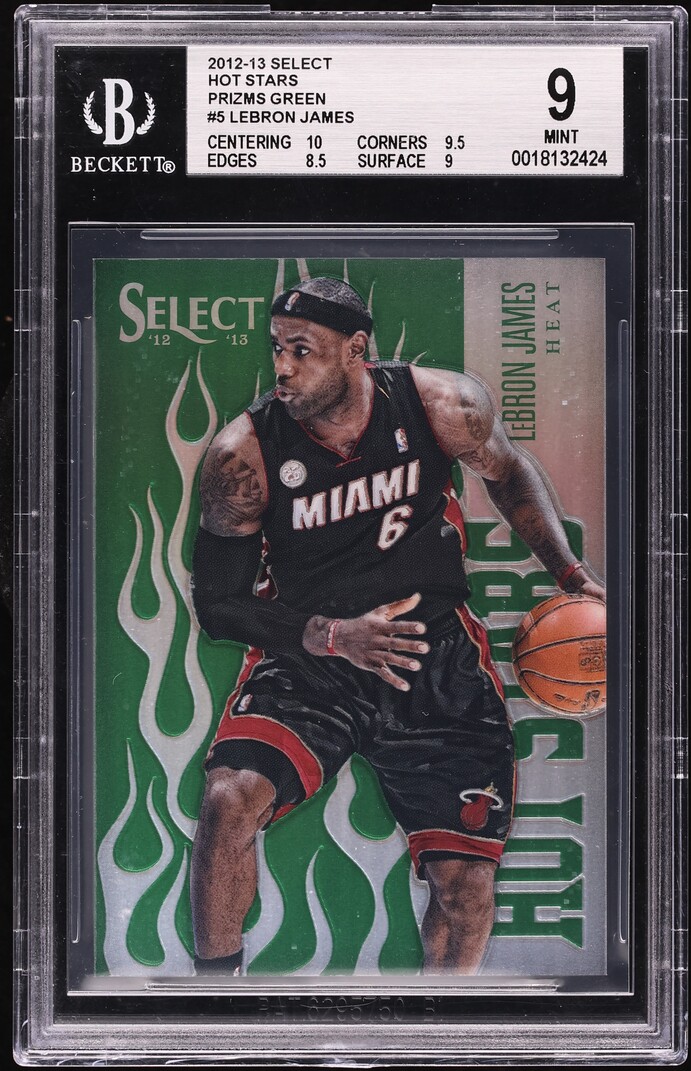 2012 Select Hot Stars Green Prizm LeBron James /15 #5 BGS 9 MINT - Photo 1