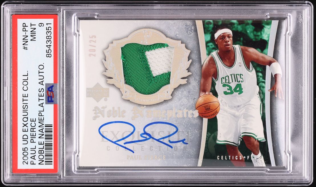 2005 Exquisite Collection Noble Nameplates Paul Pierce PATCH AUTO /25 #NN-PP PSA 9 MINT - Photo 1