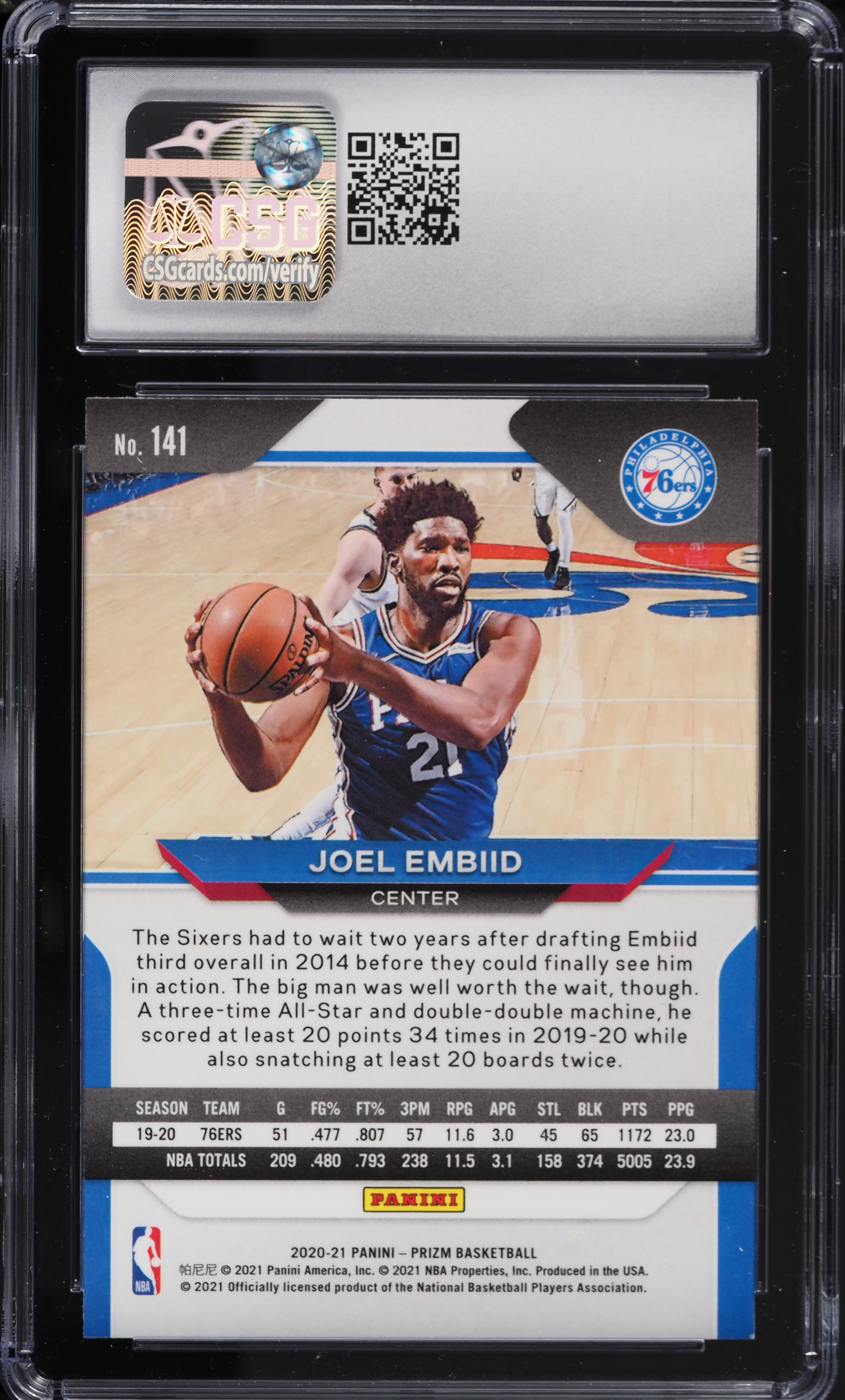 2020 Panini Prizm Joel Embiid #141 CSG 9 MINT on Fanatics