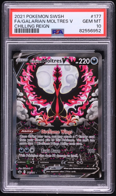 2021 Pokemon Sword & Shield Chilling Reign Full Art Galarian Moltres V #177 PSA 10 GEM MINT