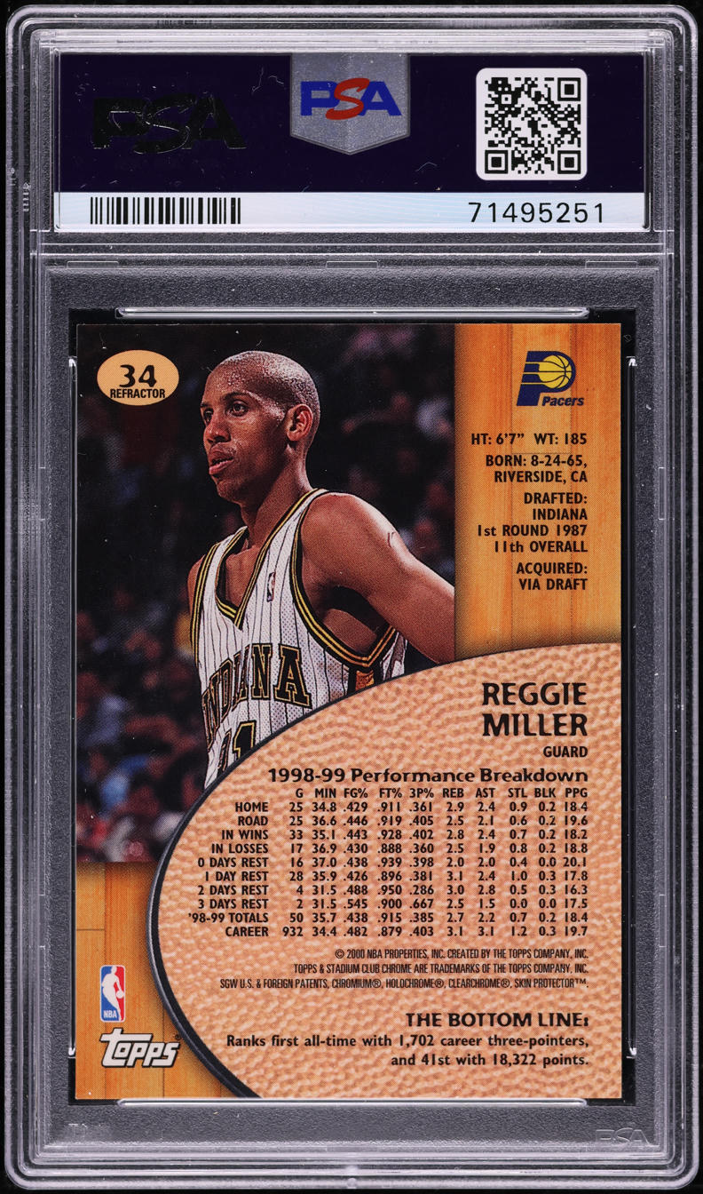 1999 Stadium Club Chrome Refractor Reggie Miller #34 PSA 9 MINT