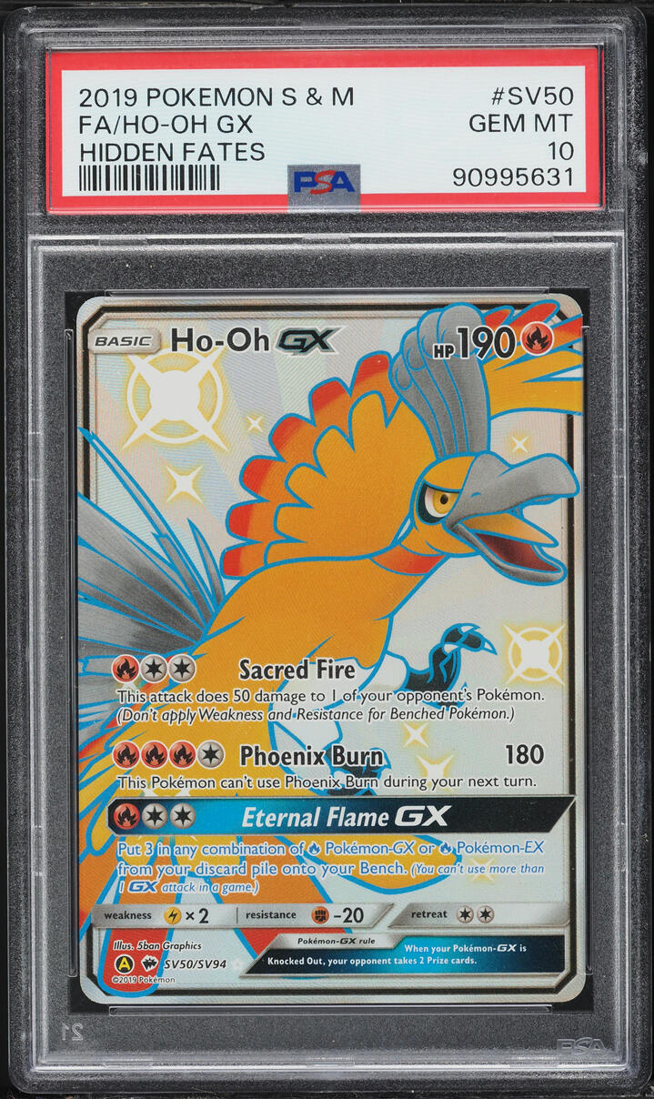 2019 Pokemon Sun & Moon Hidden Fates Shiny Full Art Ho-Oh GX #SV50 PSA 10 GEM MINT