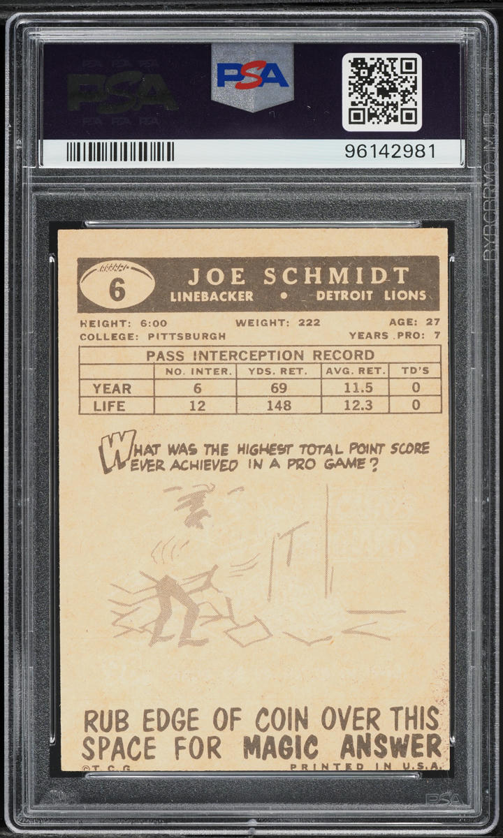 1959 Topps Football Joe Schmidt #6 PSA 4 VGEX