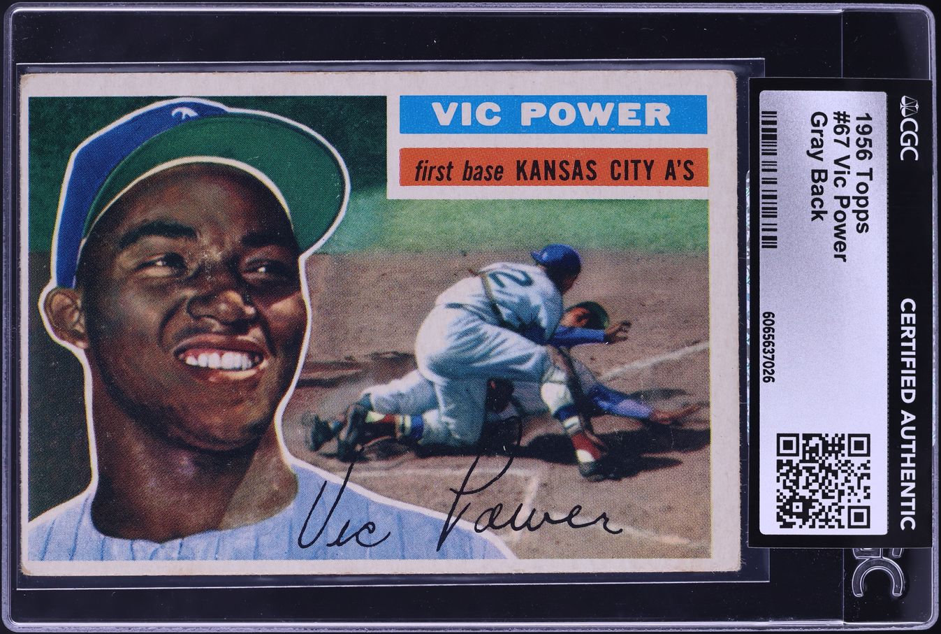 1956 Topps Vic Power GRAY BACK #67 CGC AUTH