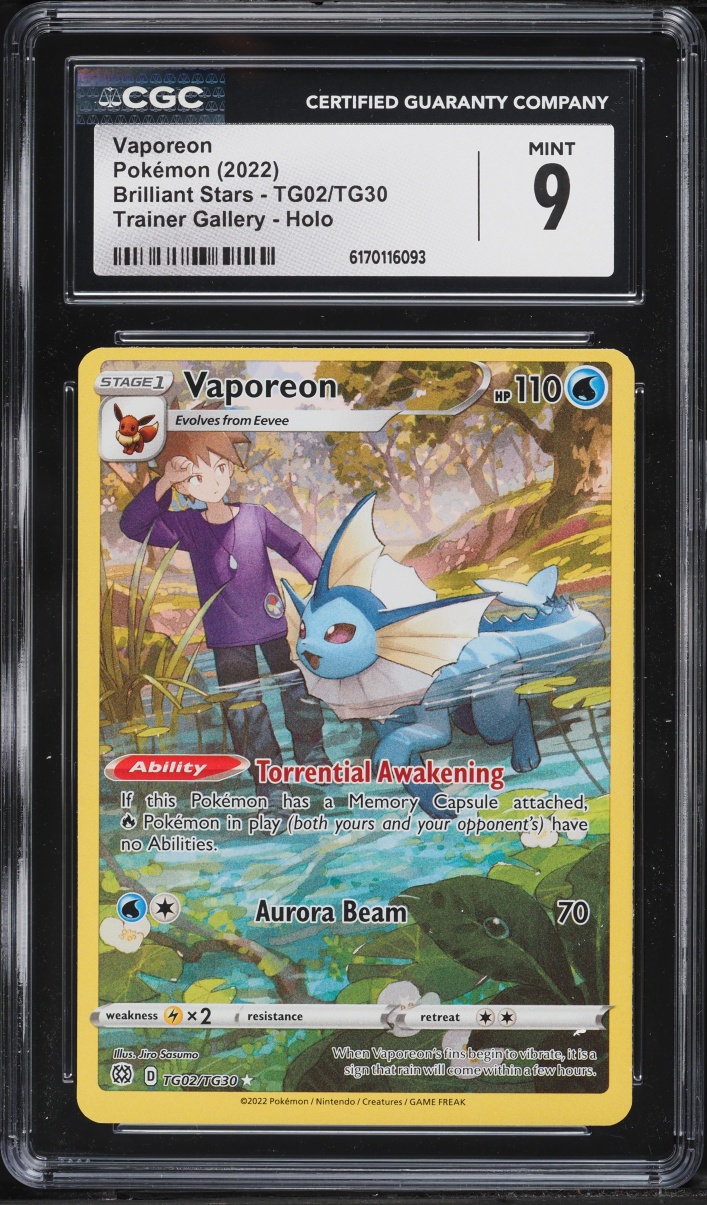 2022 Pokemon Sword & Shield Brilliant Stars CHR Vaporeon #TG02 CGC 9 MINT