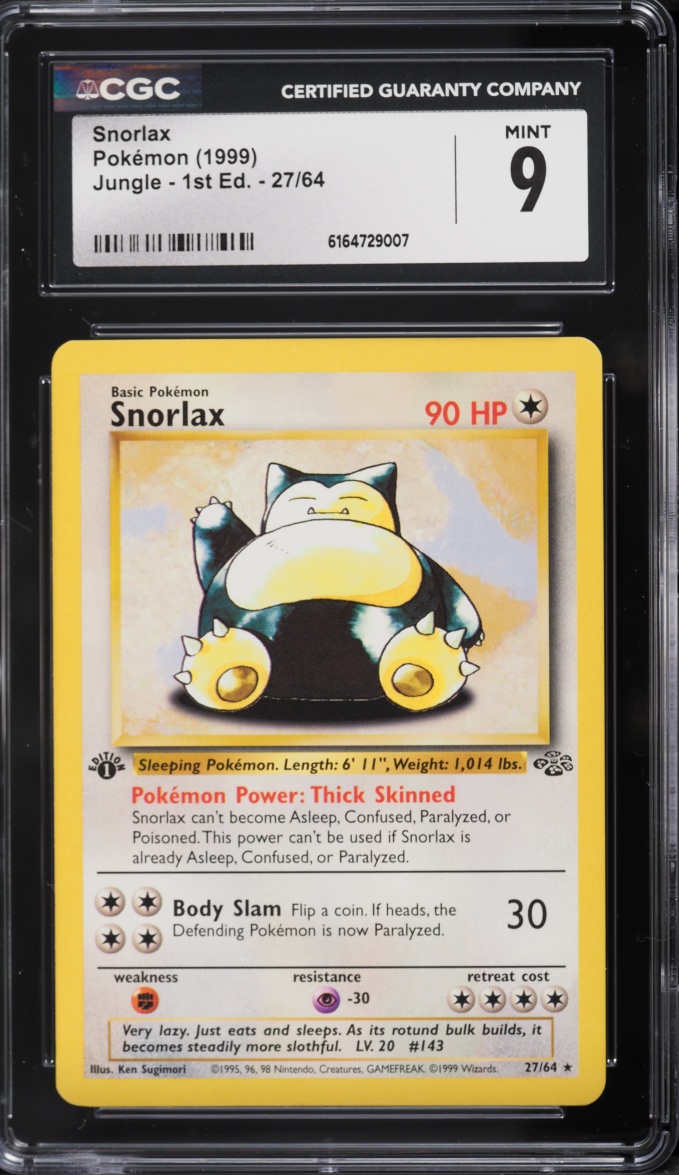 1999 Pokemon Jungle 1st Edition Snorlax #27 CGC 9 MINT