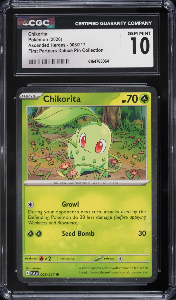2026 Pokemon Mega Ascended Heroes First Partners Deluxe Pin Collection Chikorita #8 CGC 10 GEM