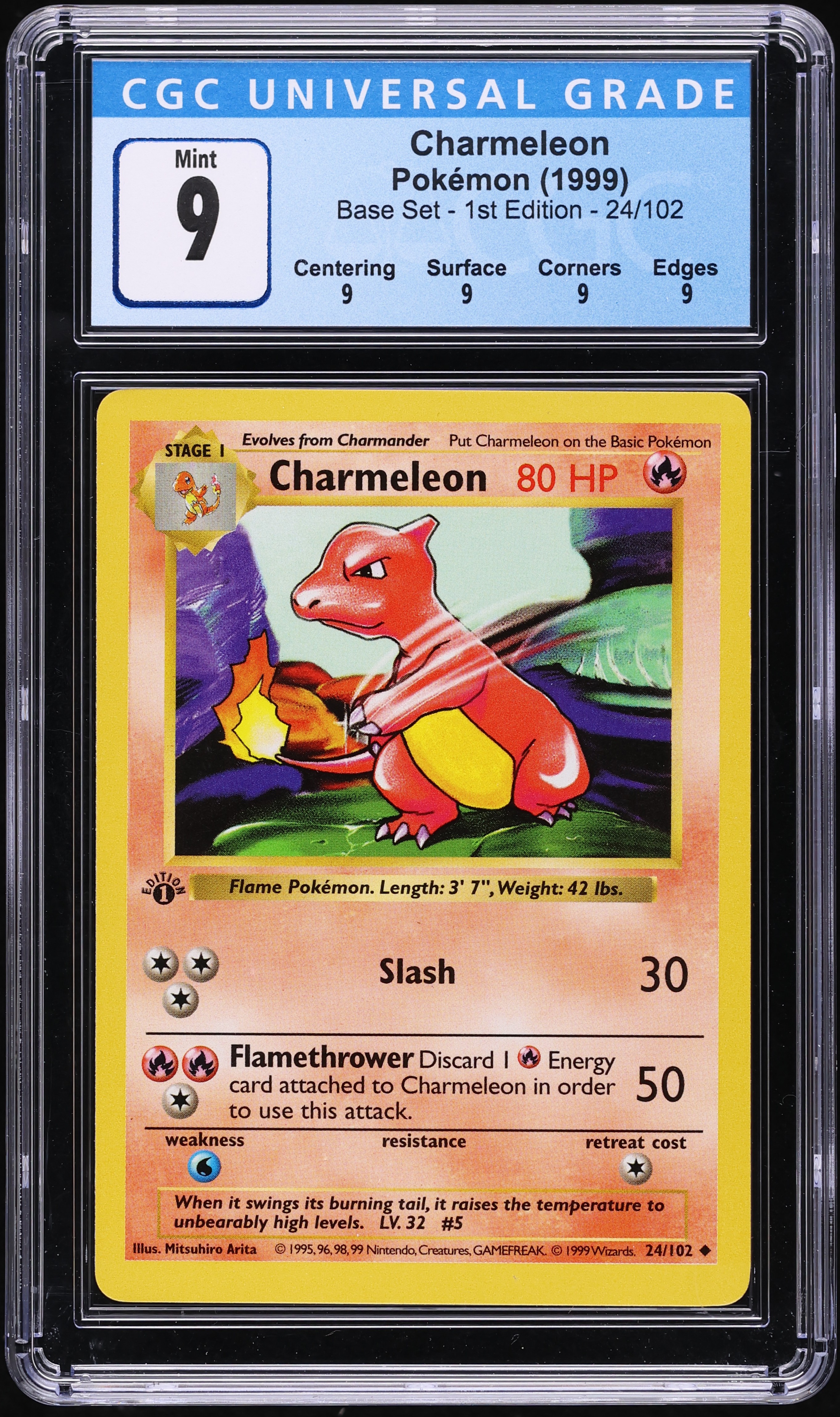 1999 Pokemon Base Set Shadowless 1st Edition Charmeleon #24 CGC 9 MINT