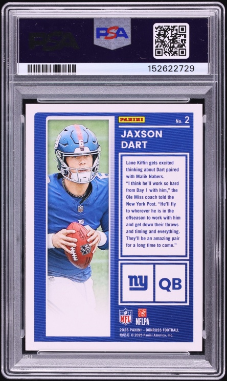 2025 Donruss The Rookies Jaxson Dart ROOKIE #2 PSA 9 MINT