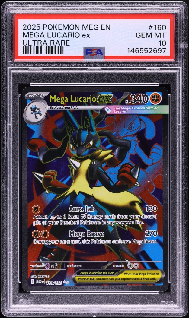 2025 Pokemon Mega Evolution Full Art Mega Lucario EX #160 PSA 10 GEM MINT