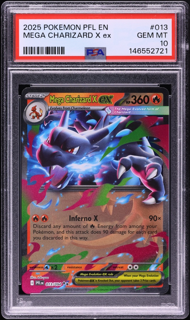 2025 Pokemon Mega Evolution Phantasmal Flames Holo Mega Charizard X EX #13 PSA 10 GEM MINT