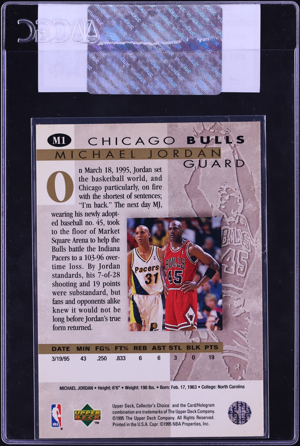 1995 Collector's Choice Jordan He's Back Michael Jordan #M1 CGC AUTH