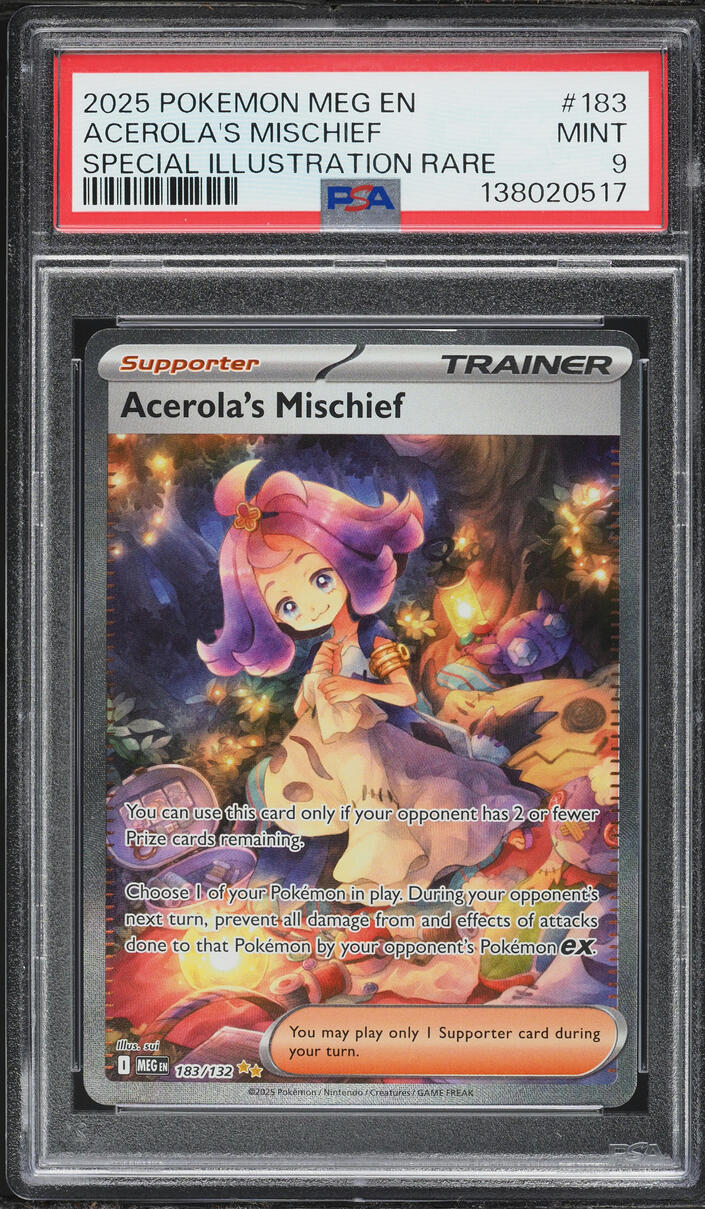 2025 Pokemon Mega Evolution SIR Acerola's Mischief #183 PSA 9 MINT