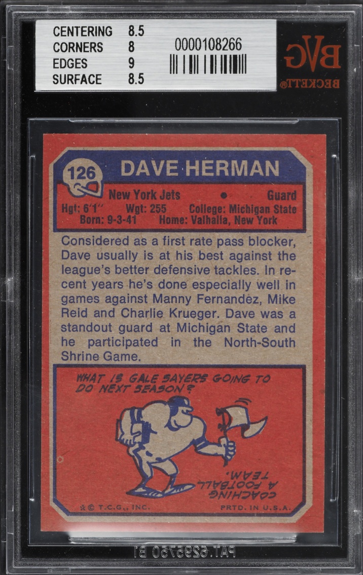 1973 Topps Football Dave Herman #126 BVG 8.5 NM-MT+