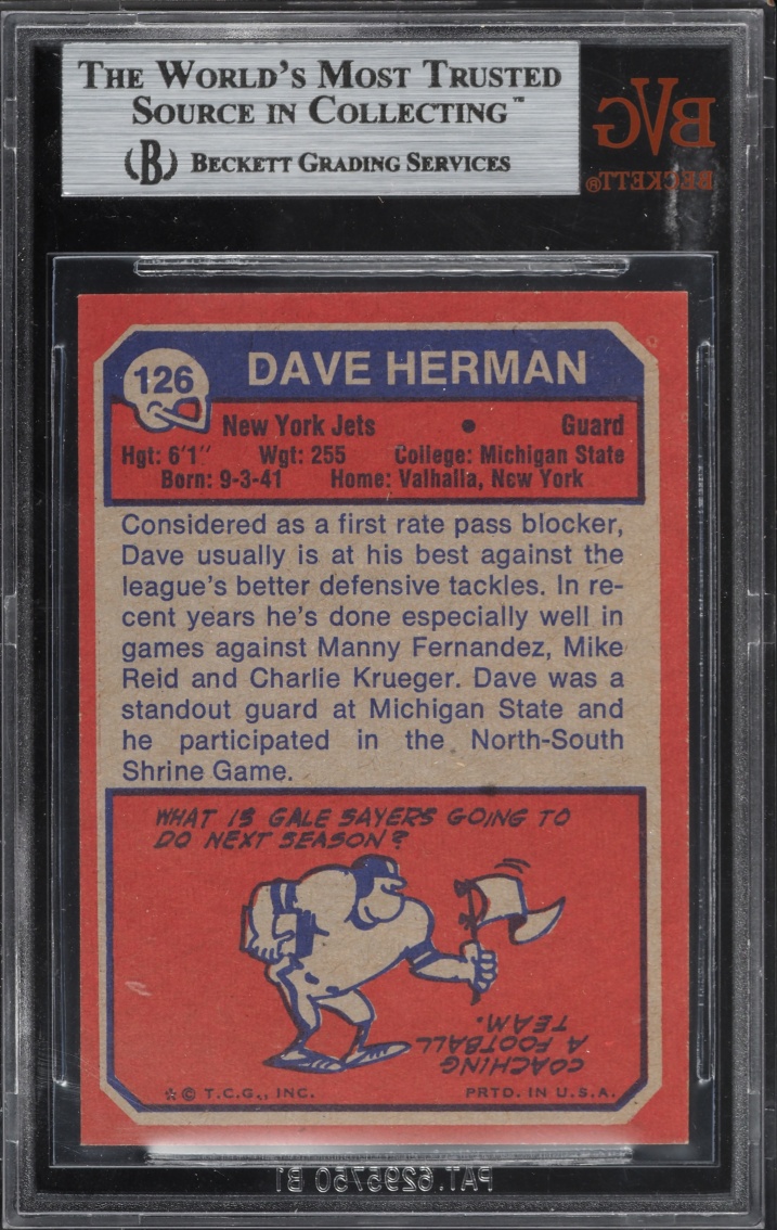 1973 Topps Football Dave Herman #126 BVG 8.5 NM-MT+