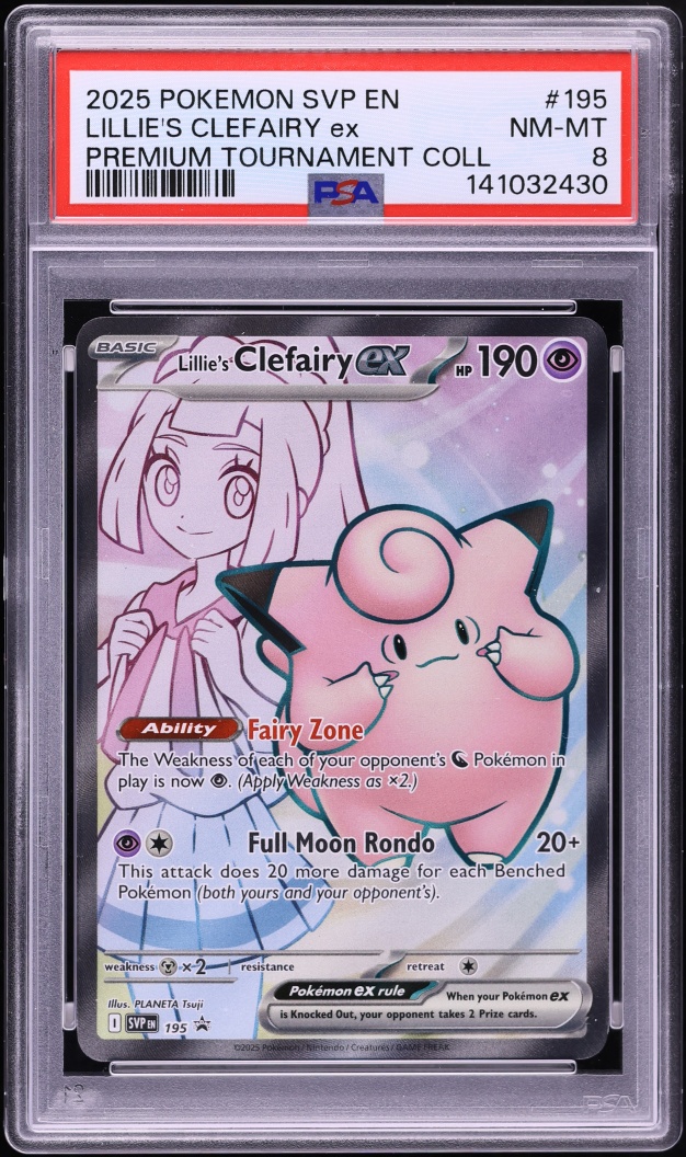 2025 Pokemon Scarlet & Violet Promo Premium Full Art Lillie's Clefairy Ex #195 PSA 8 NM-MT