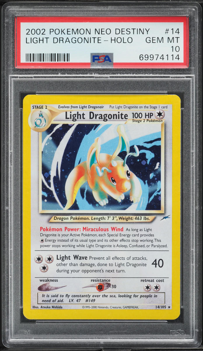 2002 Pokemon Neo Destiny Holo Light Dragonite #14 PSA 10 GEM MINT