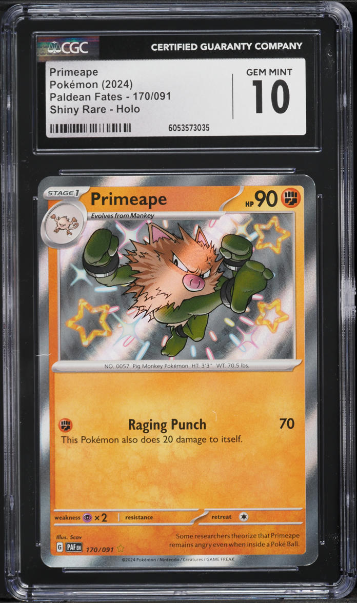2024 Pokemon Scarlet & Violet Paldean Fates Shiny Primeape #170 CGC 10 GEM MINT