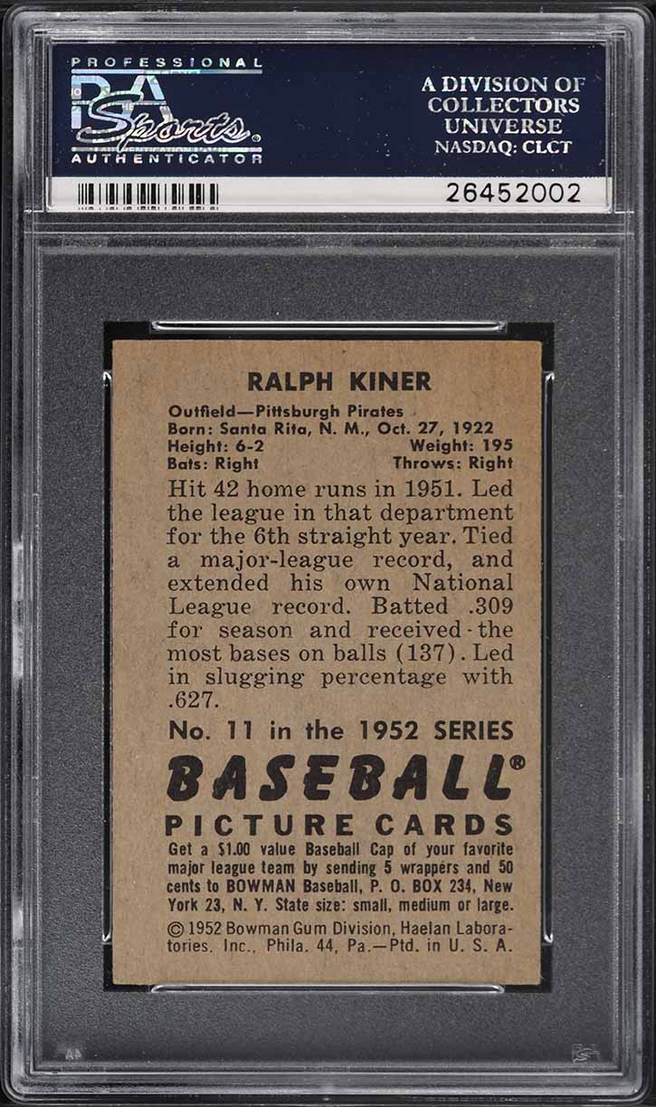 1952 Bowman Ralph Kiner #11 PSA 6 EXMT