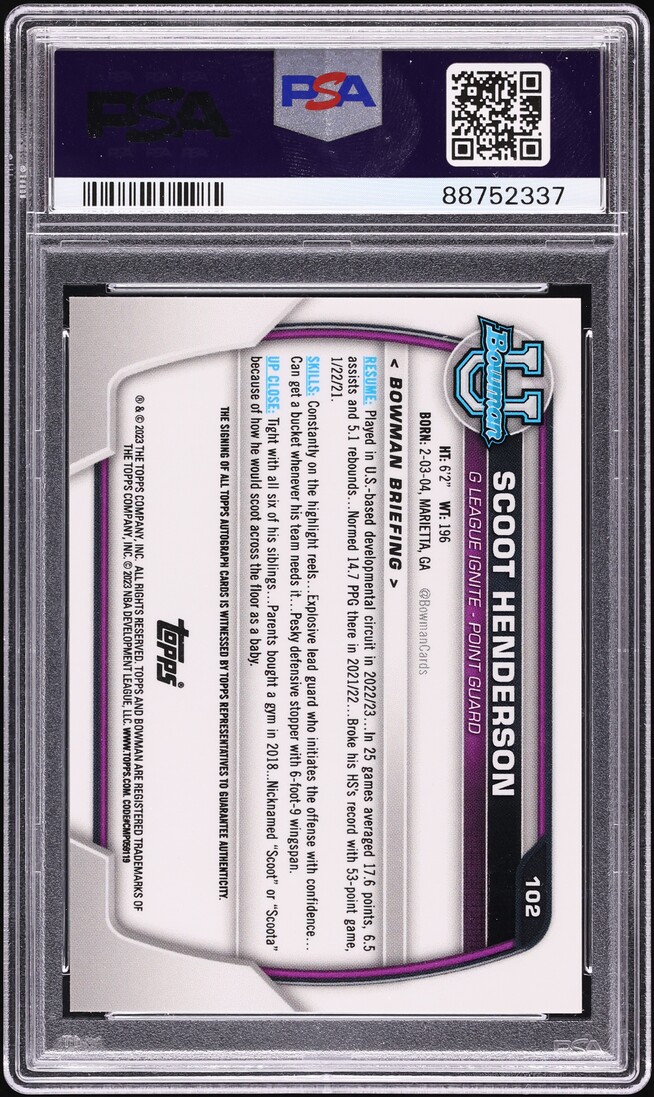 2022 Bowman University Prospect Scoot Henderson ROOKIE AUTO #102 PSA 10 GEM MINT